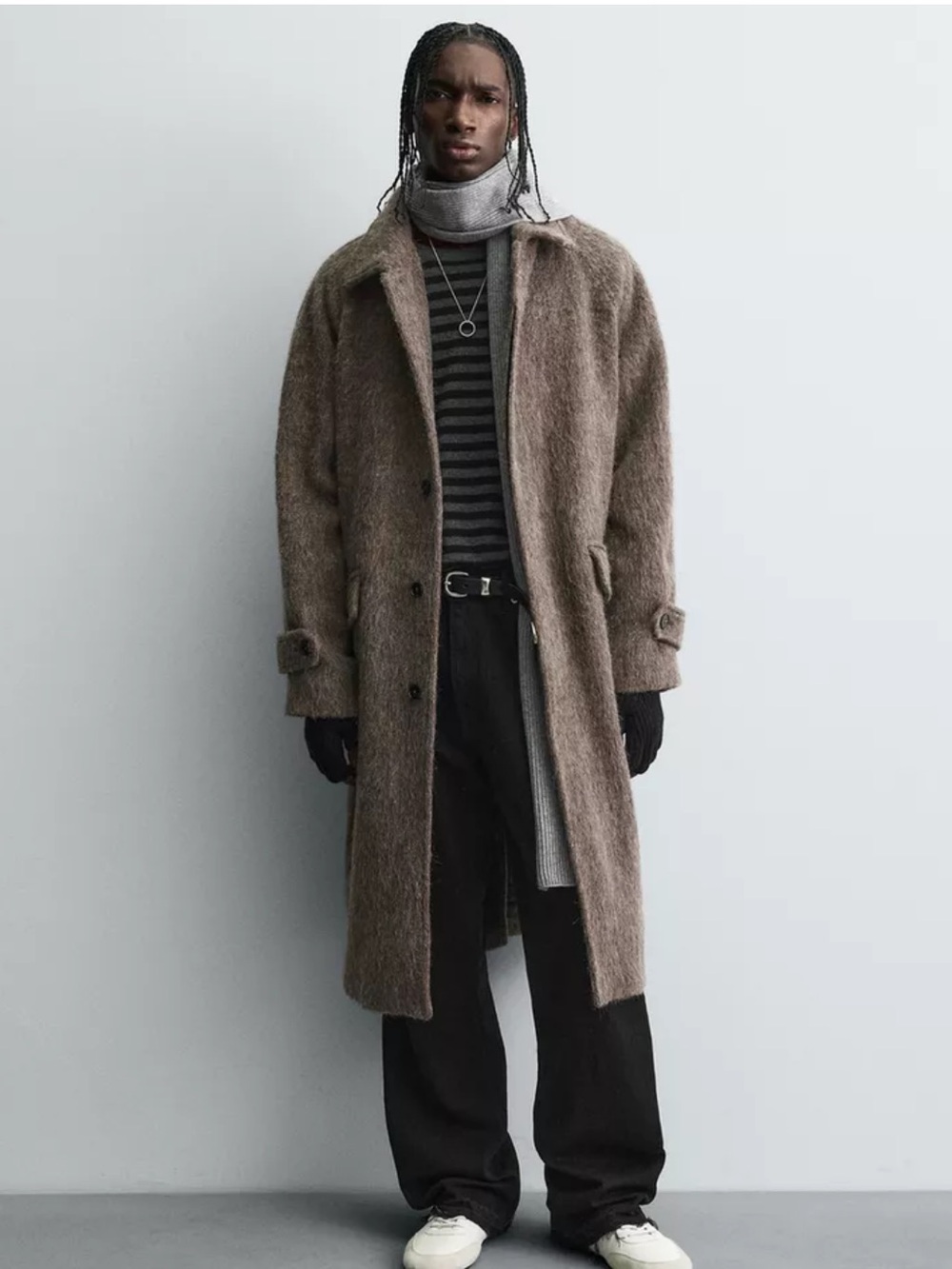 Zara Man NWT coat with faux fur wool blend 5320/708